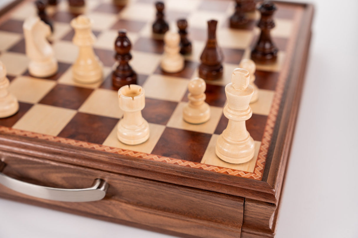 15" Wooden Chess and Checkers Set - Walnut by Chess House