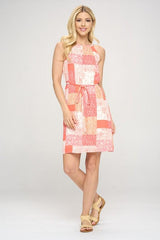 Sleeveless Patch Print Dress with Tie by Faz