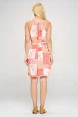 Sleeveless Patch Print Dress with Tie by Faz