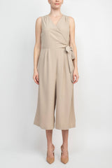 Emma & Michele V-Neck Sleeveless Tie Side Solid Pockets Crepe Jumpsuit by Curated Brands