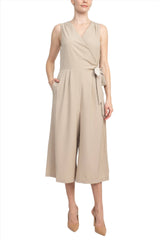 Emma & Michele V-Neck Sleeveless Tie Side Solid Pockets Crepe Jumpsuit by Curated Brands