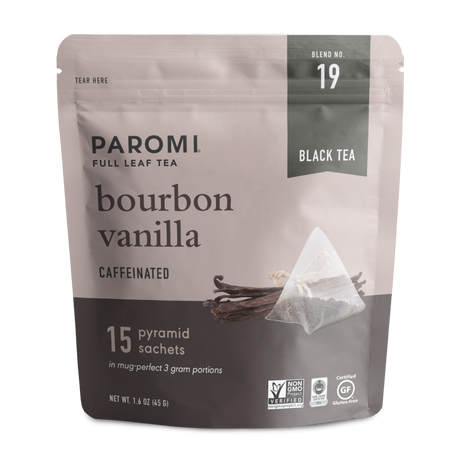 Bourbon Vanilla Black Tea, Full Leaf, in Pyramid Tea Bags by Paromi Tea