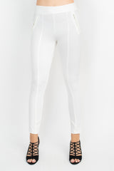 Soho Mid Waist Pull-On Skinny Zipper Front Solid Crepe Pant by Curated Brands