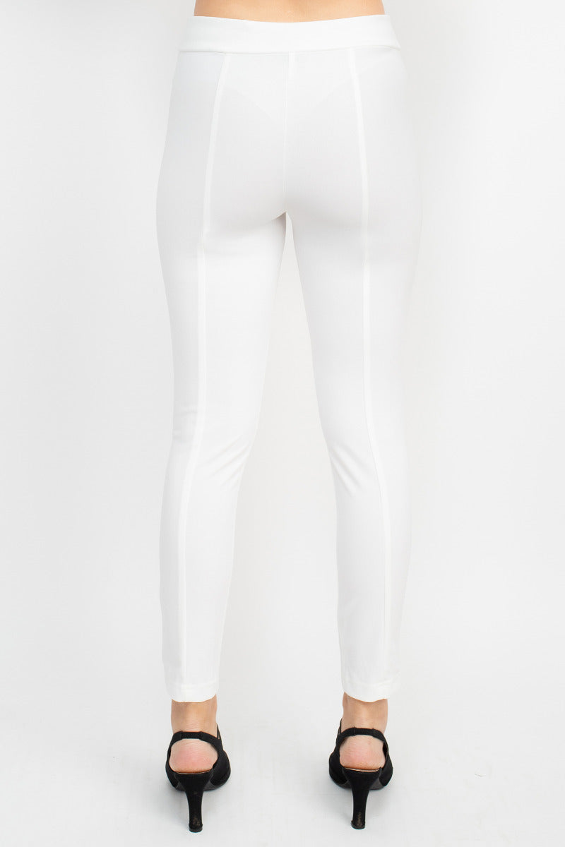 Soho Mid Waist Pull-On Skinny Zipper Front Solid Crepe Pant by Curated Brands