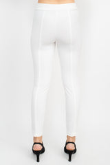 Soho Mid Waist Pull-On Skinny Zipper Front Solid Crepe Pant by Curated Brands