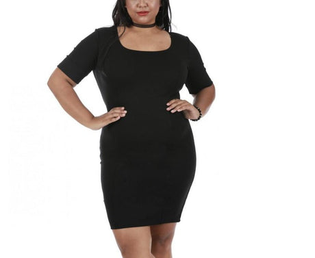 InstantFigure Curvy Short Dress with Square-neck and Short Sleeves 168027C by InstantFigure INC