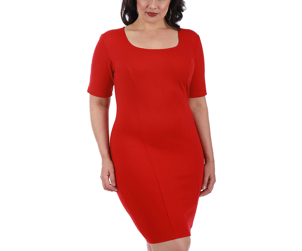 InstantFigure Curvy Short Dress with Square-neck and Short Sleeves 168027C by InstantFigure INC