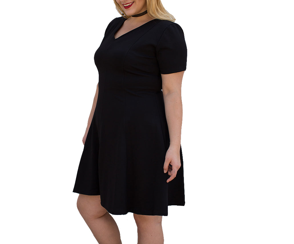 InstantFigure Curvy Short V-neck Panel dress w/flared skirt 16808MC by InstantFigure INC