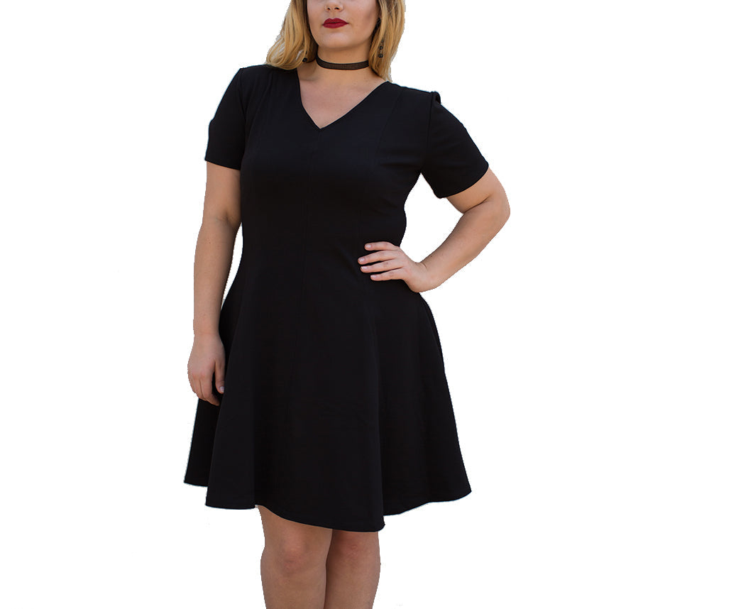 InstantFigure Curvy Short V-neck Panel dress w/flared skirt 16808MC by InstantFigure INC