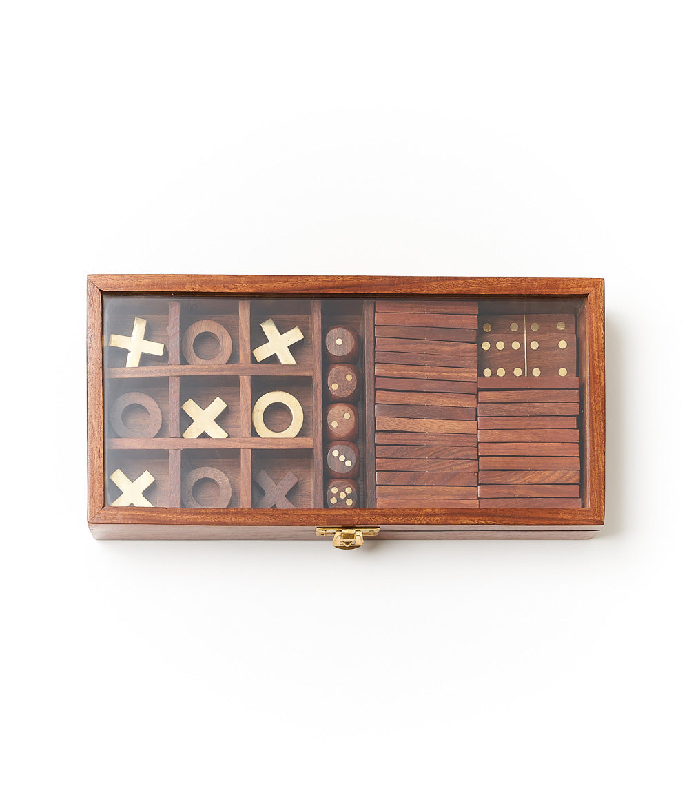 3-in-1 Game Set Dice, Dominoes, Tic Tac Toe - Handcrafted Wood by Matr Boomie