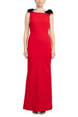 Alberto Makali Boat Neck Sleeveless Bow Shoulder Detail Zipper Back Solid Mermaid Gown by Curated Brands