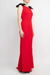 Alberto Makali Boat Neck Sleeveless Bow Shoulder Detail Zipper Back Solid Mermaid Gown by Curated Brands