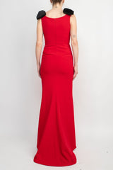 Alberto Makali Boat Neck Sleeveless Bow Shoulder Detail Zipper Back Solid Mermaid Gown by Curated Brands