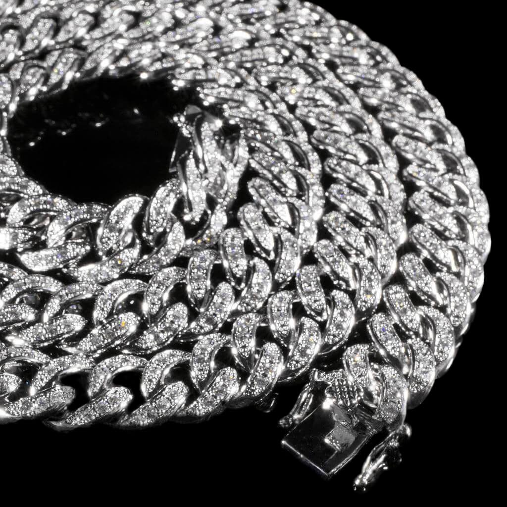 13mm Diamond Cuban Chain in White Gold by Custom Gold Grillz