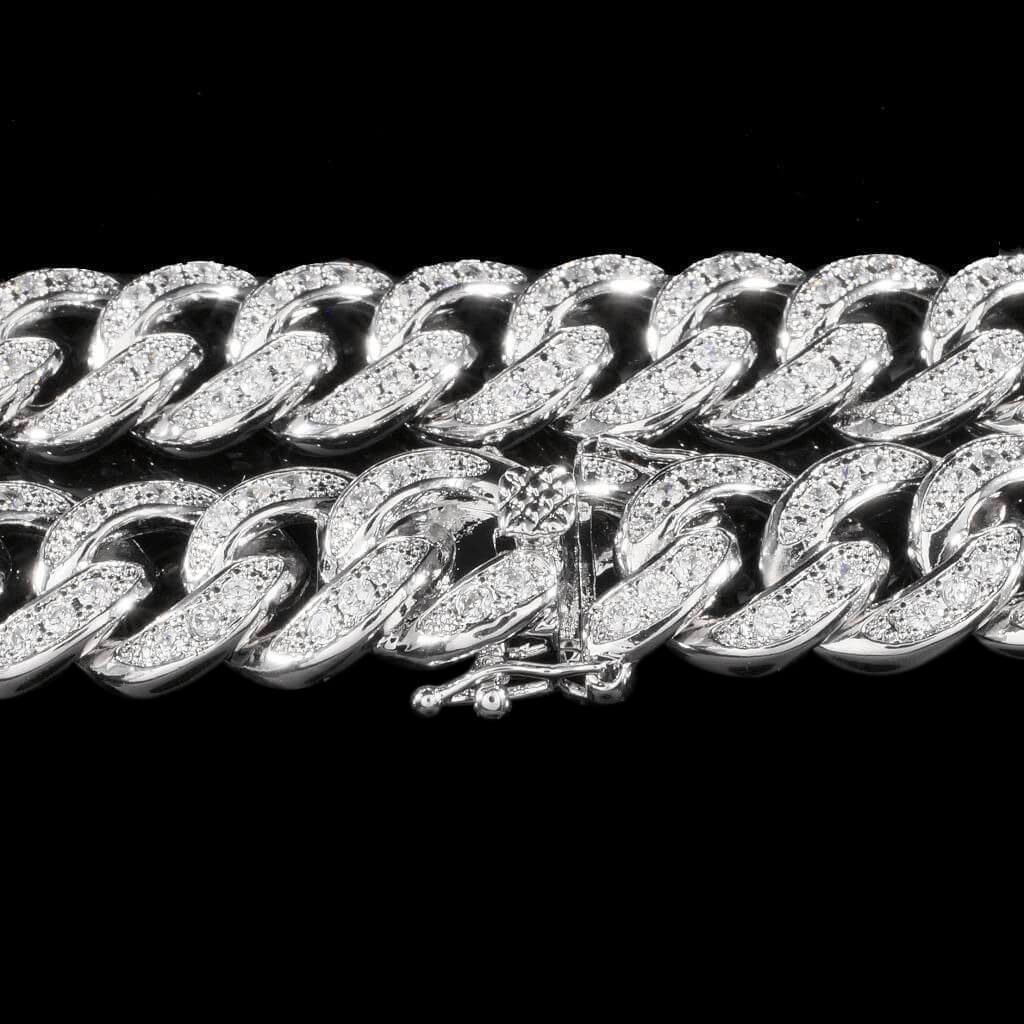 13mm Diamond Cuban Chain in White Gold by Custom Gold Grillz