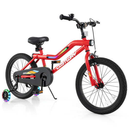 18 Inch Kids Bike with LED Lights Adjustable Carbon Steel Bicycle for 4-8 Years Old-18 inches