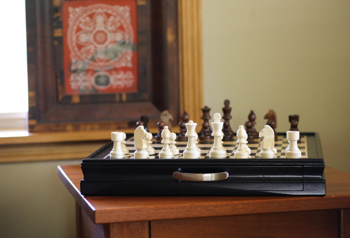 19" Wood Chess and Checkers Set - Black by Chess House