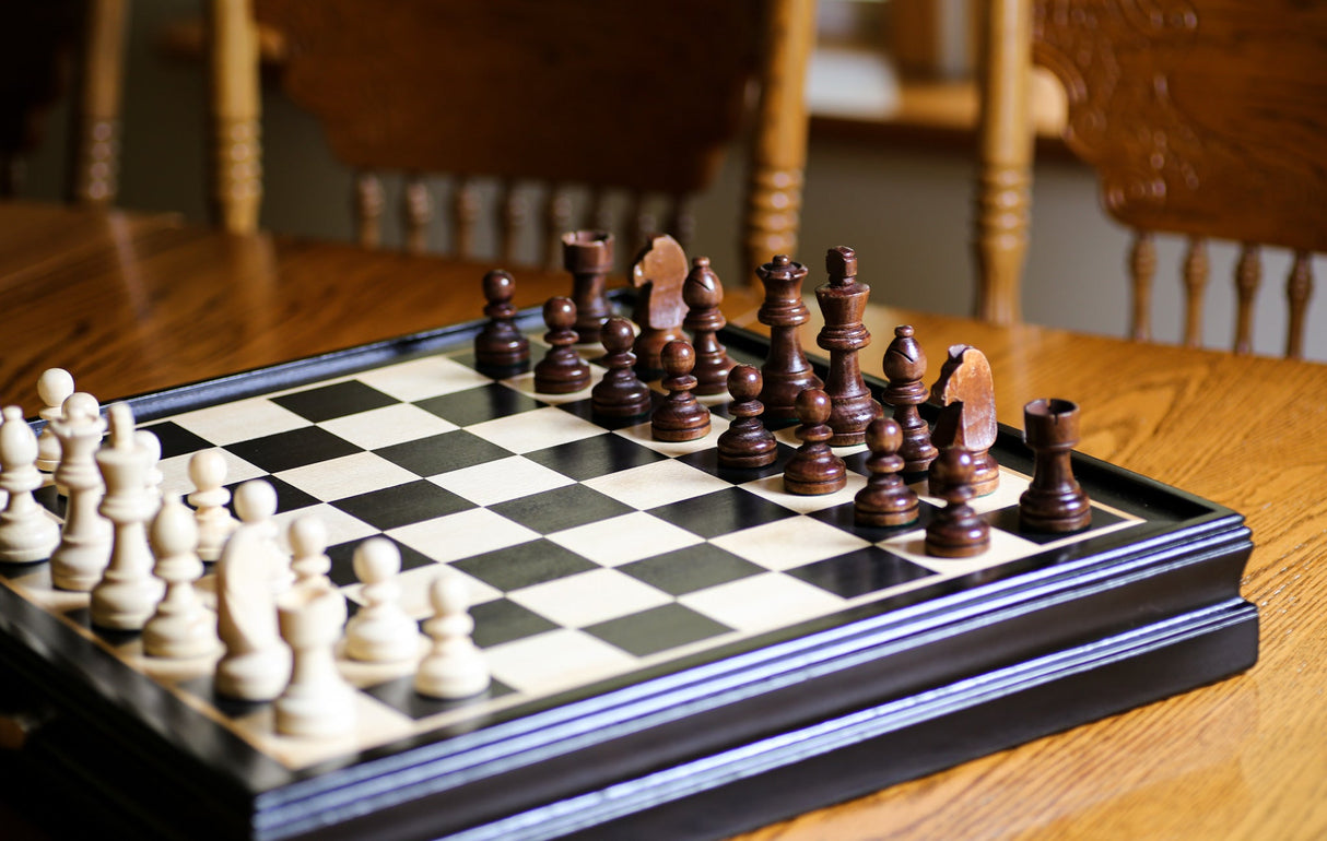 19" Wood Chess and Checkers Set - Black by Chess House