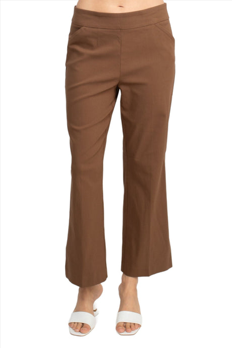 Counterparts Banded Mid Waist Pull On Solid Straight Cut Slit Hem Stretch Rayon Pant with Pockets by Curated Brands