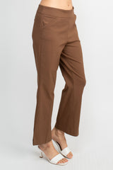 Counterparts Banded Mid Waist Pull On Solid Straight Cut Slit Hem Stretch Rayon Pant with Pockets by Curated Brands