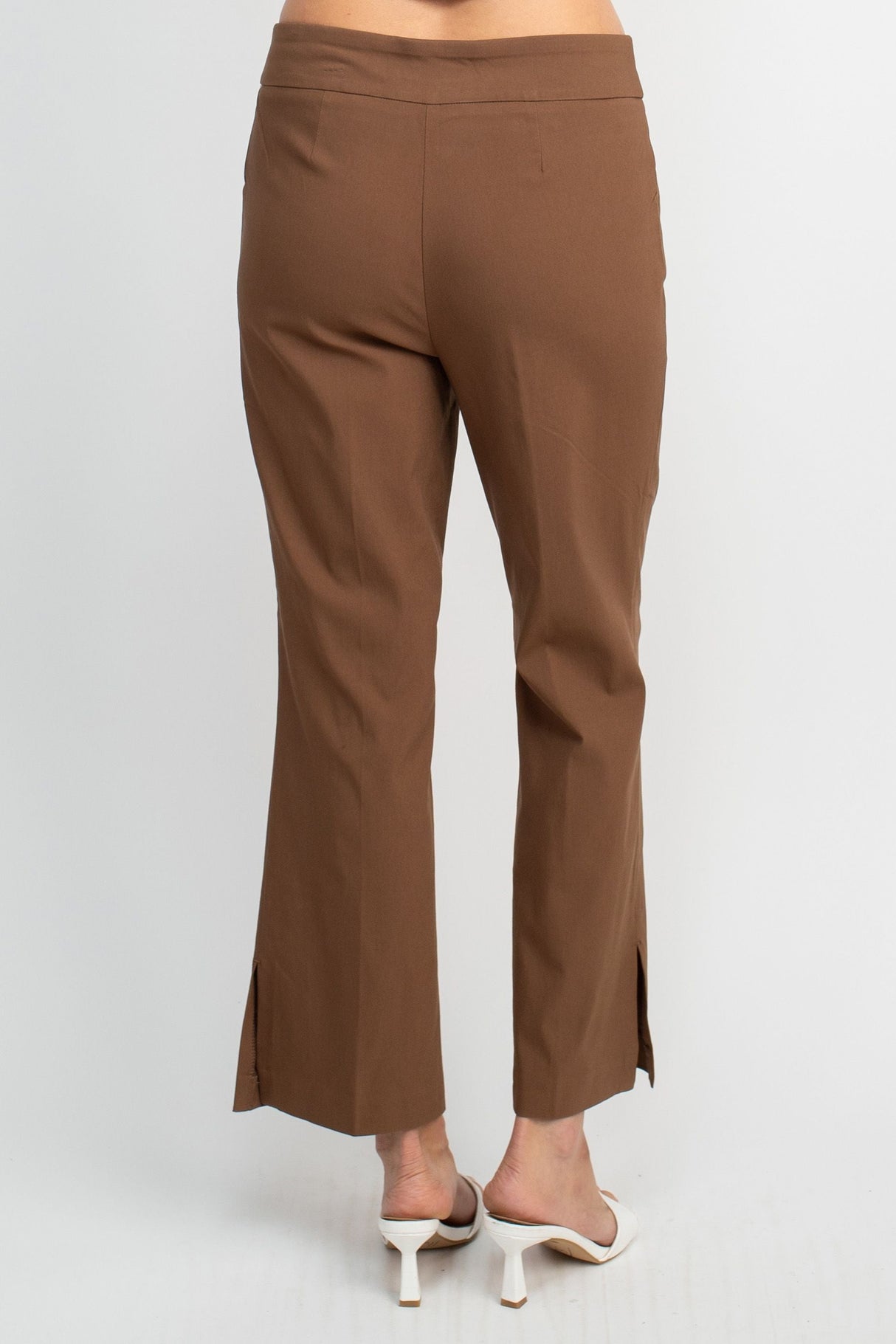 Counterparts Banded Mid Waist Pull On Solid Straight Cut Slit Hem Stretch Rayon Pant with Pockets by Curated Brands