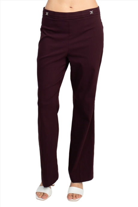 Counterparts Banded Waist Pull On Straight Cut Solid Hardware Detail Stretch Rayon Pants by Curated Brands