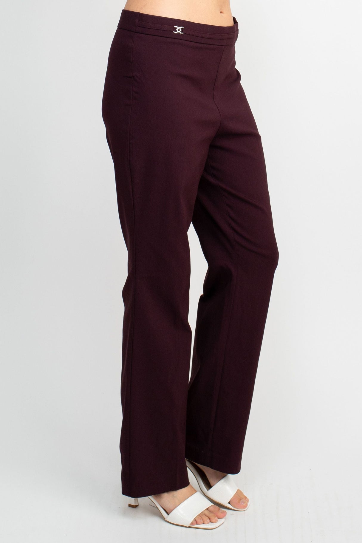 Counterparts Banded Waist Pull On Straight Cut Solid Hardware Detail Stretch Rayon Pants by Curated Brands