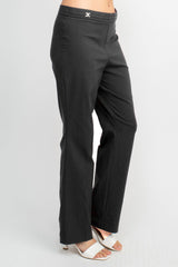 Counterparts Banded Waist Pull On Straight Cut Solid Hardware Detail Stretch Rayon Pants by Curated Brands