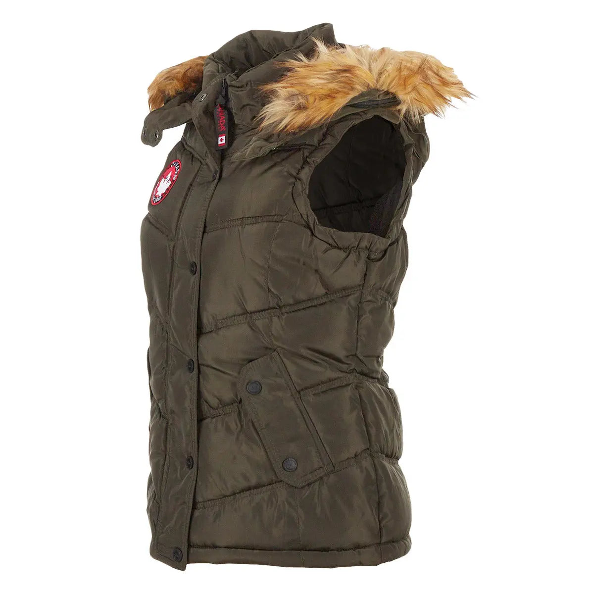 Canada Weather Gear Women's Puffer Vest with Faux Fur Trim Hood by PROOZY