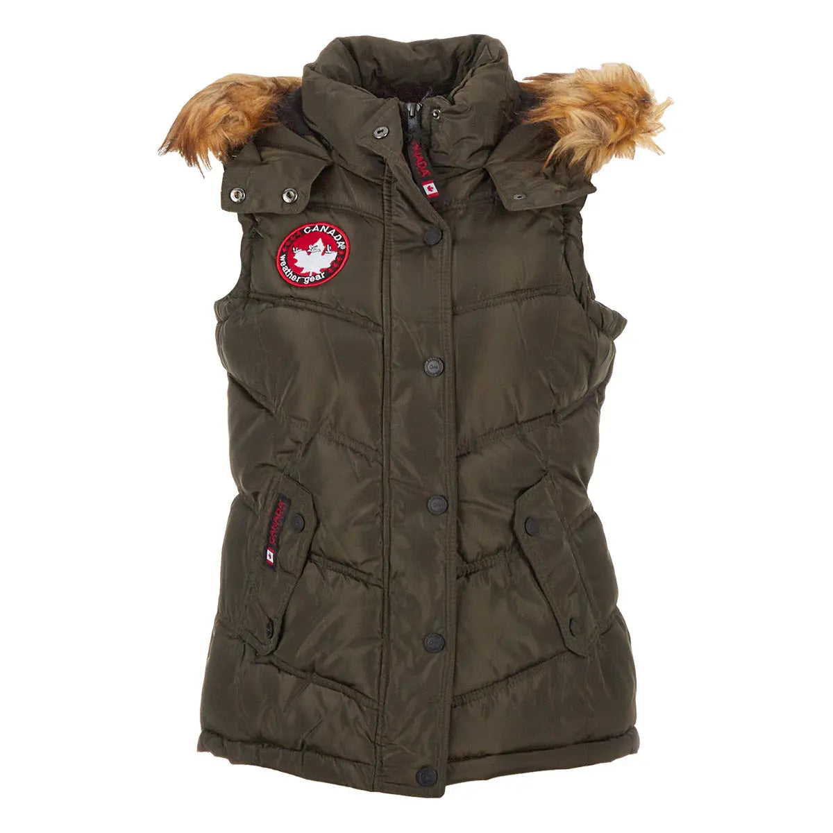 Canada Weather Gear Women's Puffer Vest with Faux Fur Trim Hood by PROOZY