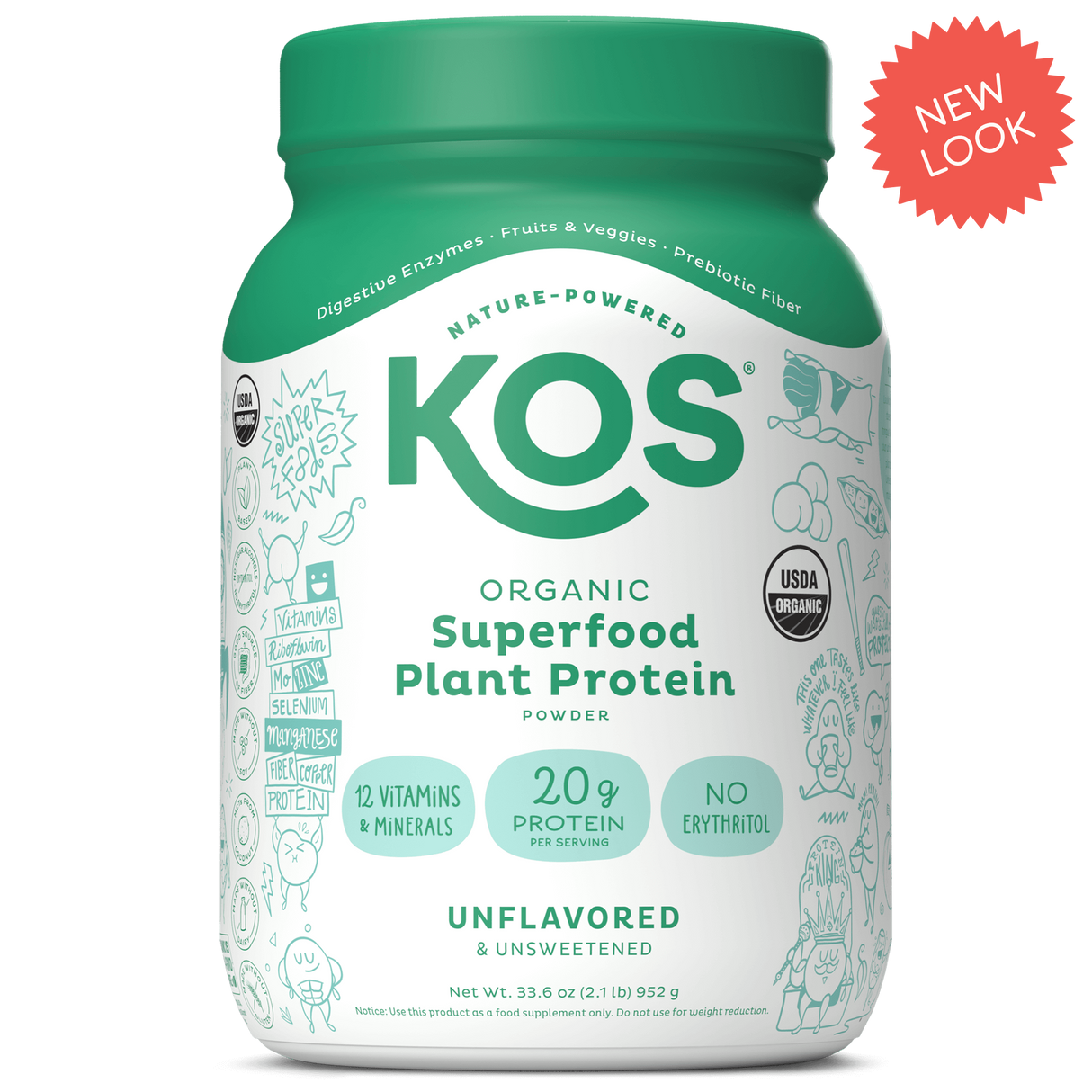 KOS Organic Plant Protein, Unflavored & Unsweetened, 28 Servings by KOS.com