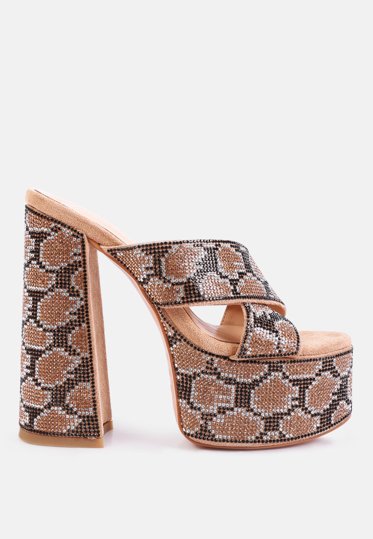 sinful high platform patterned diamante slides by London Rag