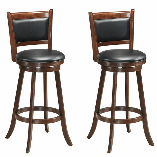 Set of 2 29 Inch Swivel Bar Height Stool Wood Dining Chair Barstool-Brown