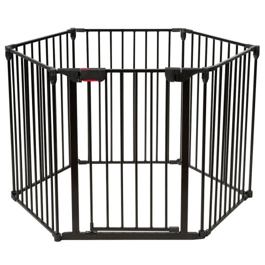 6 Panel Wall-mount Adjustable Baby Safe Metal  Fence Barrier-Black