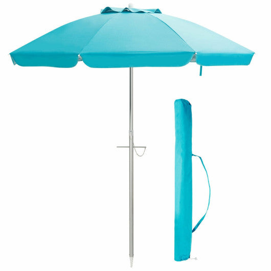 6.5 Feet Beach Umbrella with Sun Shade and Carry Bag without Weight Base-Blue