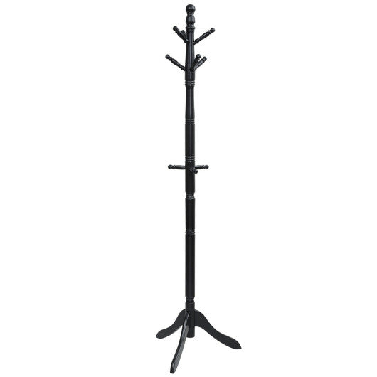 Entryway Height Adjustable Coat Stand with 9 Hooks-Black