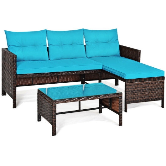 3 Pieces Patio Wicker Rattan Sofa Set-Turquoise