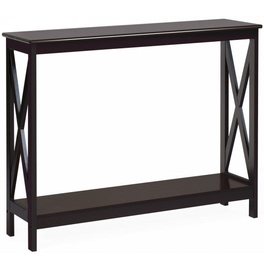 2-Tier Console X-Design Sofa Side Accent Table-Espresso