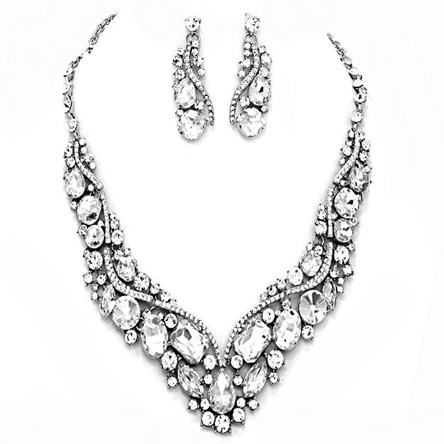 Crystal Inset Necklace matching Earrings Evening Set by Madeline Love