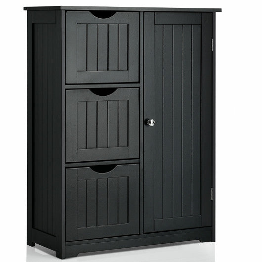 Bathroom Floor Cabinet Side Storage Cabinet with 3 Drawers and 1 Cupboard-Black