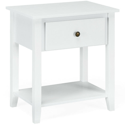 Nightstand with Drawer and Storage Shelf for Bedroom Living Room-Wine