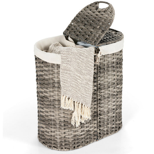 Handwoven Laundry Hamper Basket with 2 Removable Liner Bags-Gray