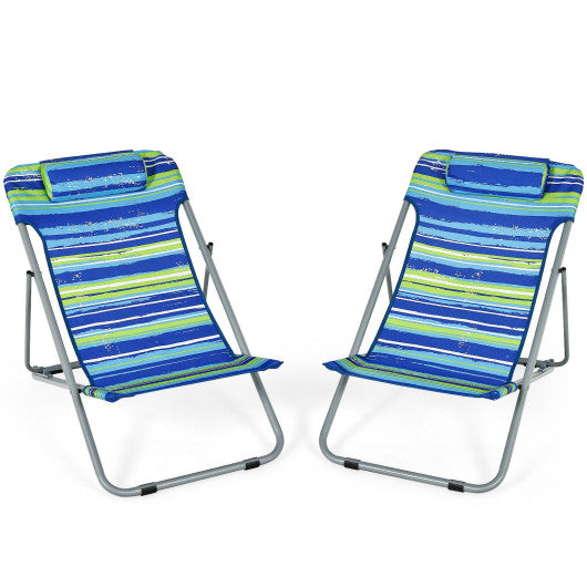 Portable Beach Chair Set of 2 with Headrest -Blue