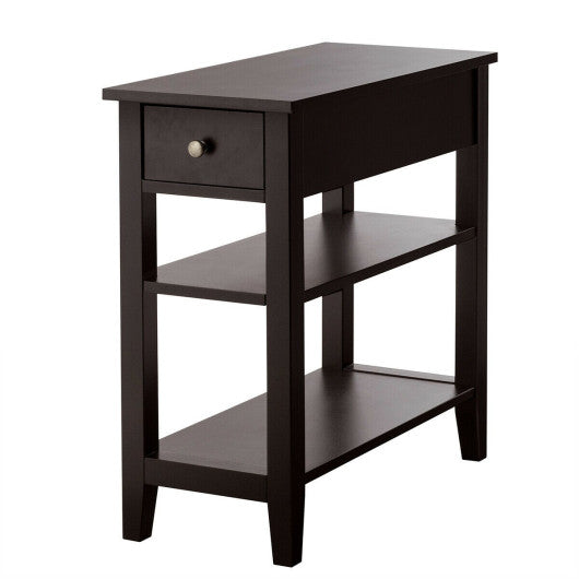 3-Tier End Table with Drawer slideway and Double Shelves-Brown