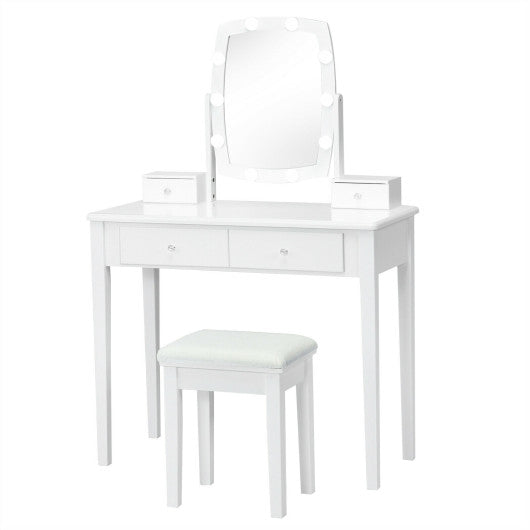 Vanity Table Set with Lighted Mirror for Bedroom and Dressing Room-White