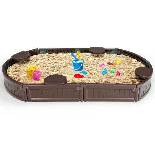 Sandbox with Built-in Corner Seat and Bottom Liner-Brown