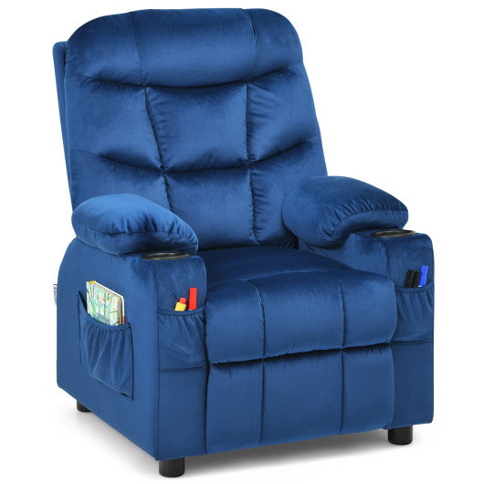 Kids Recliner Chair with Cup Holder and Footrest for Children-Light Blue