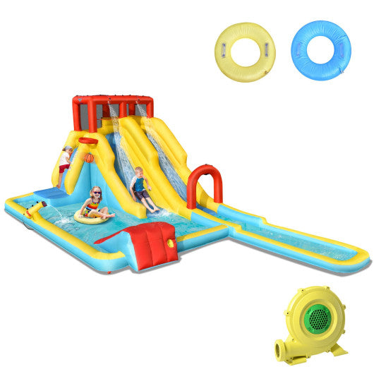 Inflatable Dual Slide Water Park Climbing Bouncer with 735W Air Blower