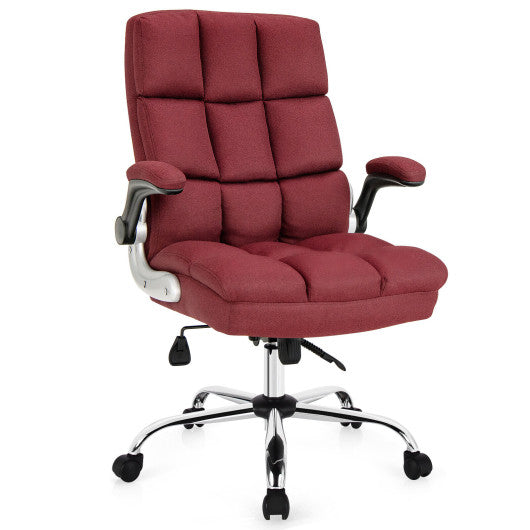 Adjustable Swivel Office Chair with High Back and Flip-up Arm for Home and Office-Red