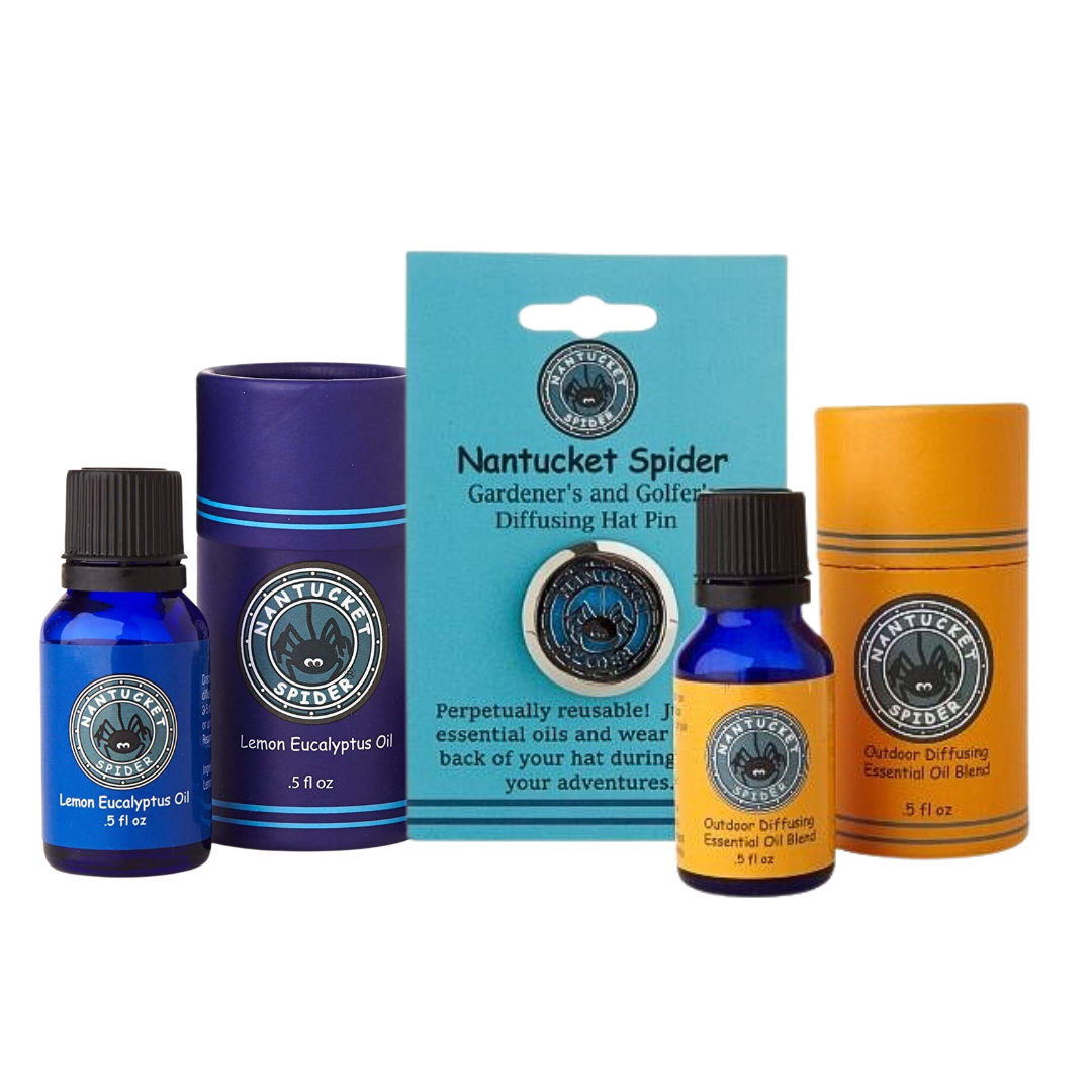 Gardener & Golfer's Diffusing Hat Pin and Outdoor Diffusing Essential Oil Blend Bundle by Nantucket Spider & Nantucket Footprint